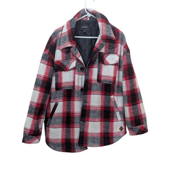 Haggar XL Red  Black Plaid Quilted Flannel Button-up jacket coat  buffalo plaid - Picture 2 of 9